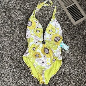 Seafolly Summer of Love Plunge One-Piece Wild Lime, NWT